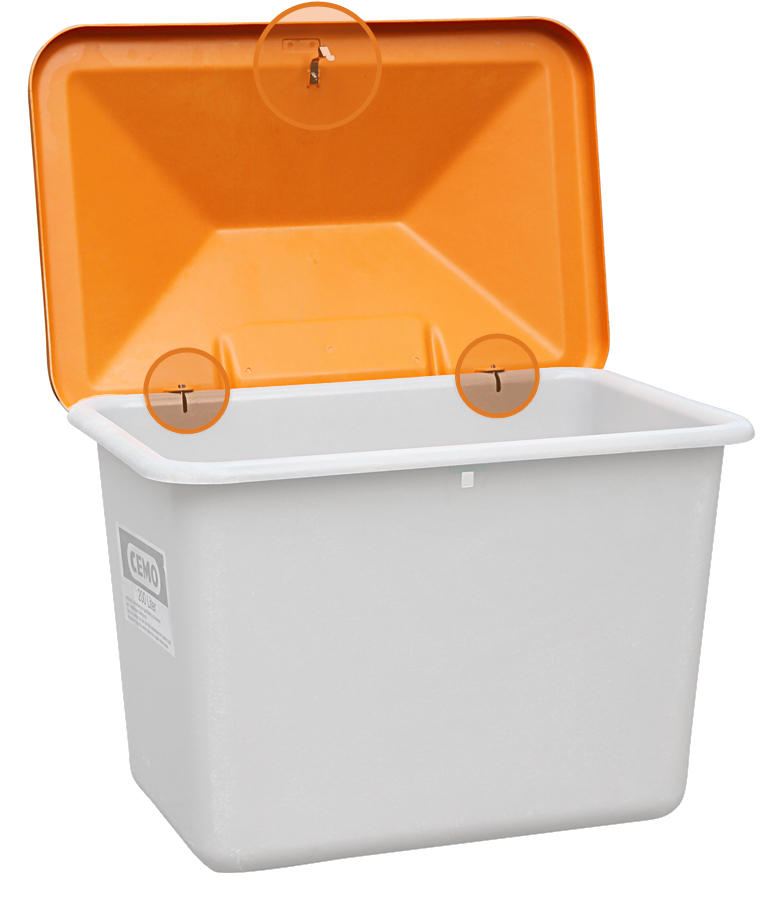 Cemo Ersatzdeckel orange für Streugutbehälter mit Inhalt 550 Liter und 700 Liter inklusive Schanierbügel