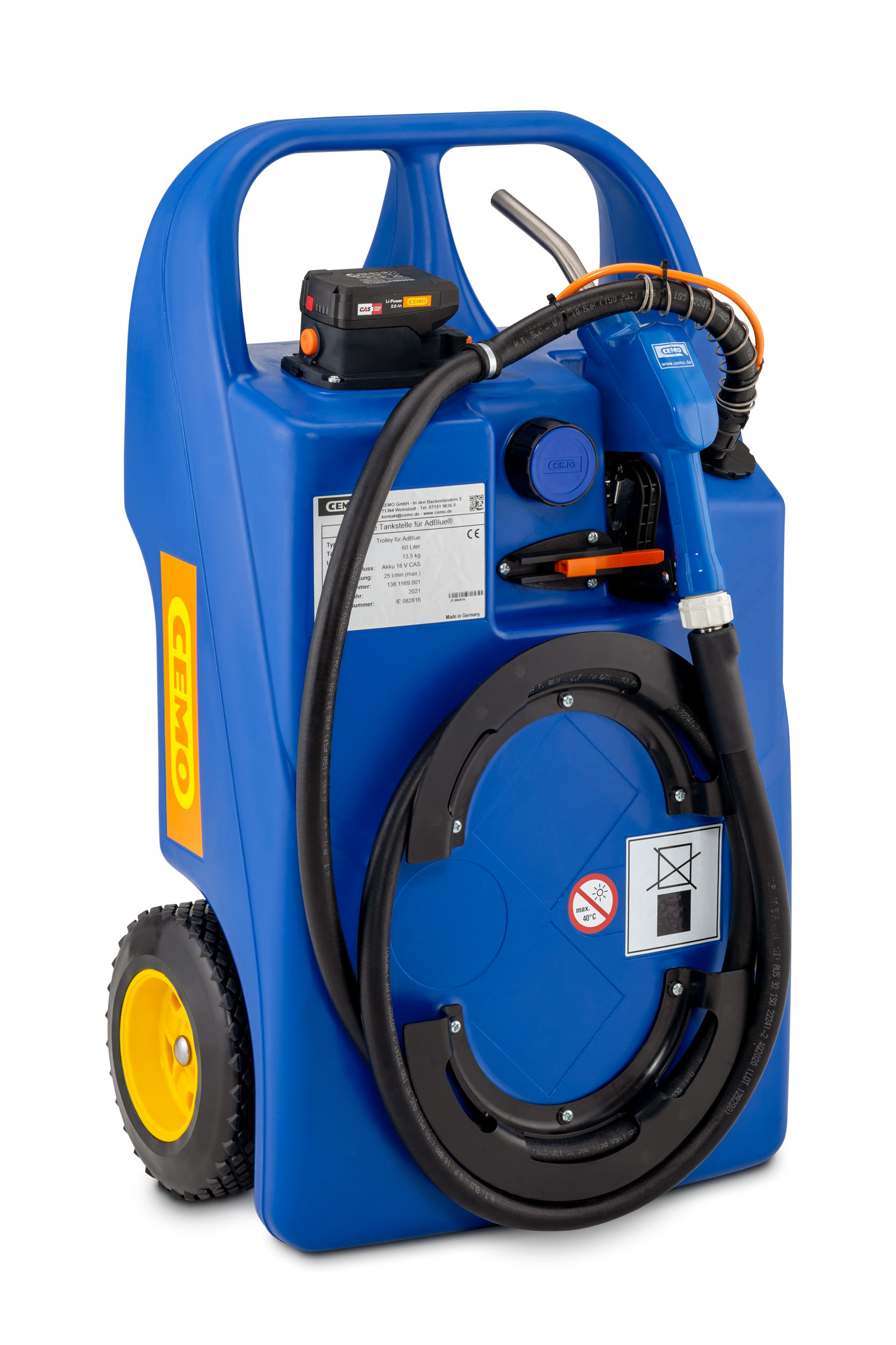 Trolley für AdBlue® (AUS32) mit Pumpe und CAS-Akkusystem | Ladegerät – 60 Liter