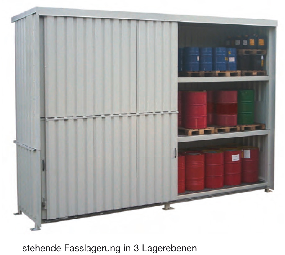 Beispiel Regalcontainer – stehende Fasslagerung
